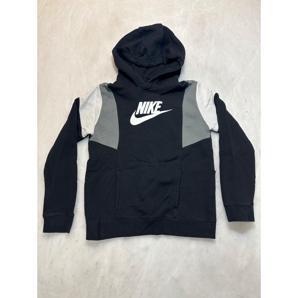 Nike Kids Colorblock Hoodie Pullover Black‎ White Gray Standard Fit Size M